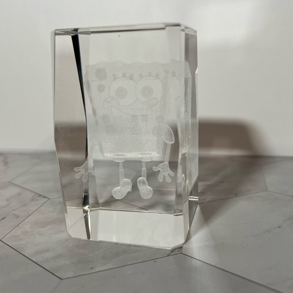 Vintage SpongeBob SquarePants Laser Etched Glads Crystal Rectangle Figure - Picture 2 of 6